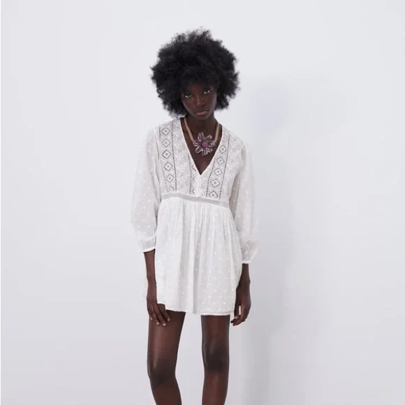 zara black and white embroidered dress Zara Embroidered Dress Black and White Midi Bought